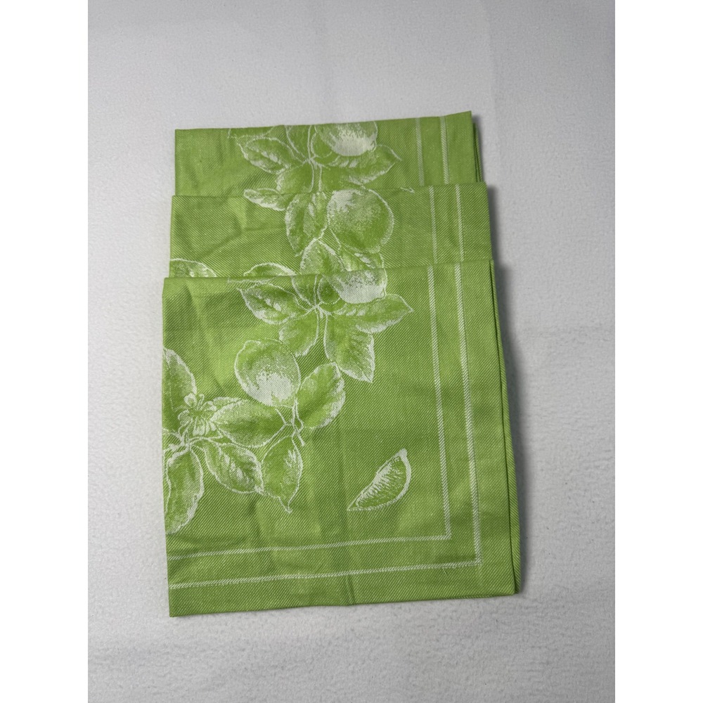 Cottagecore Williams Sonoma Napkin Set 8 Green White Citrus Lemon Lime Cotton - Picture 4 of 9